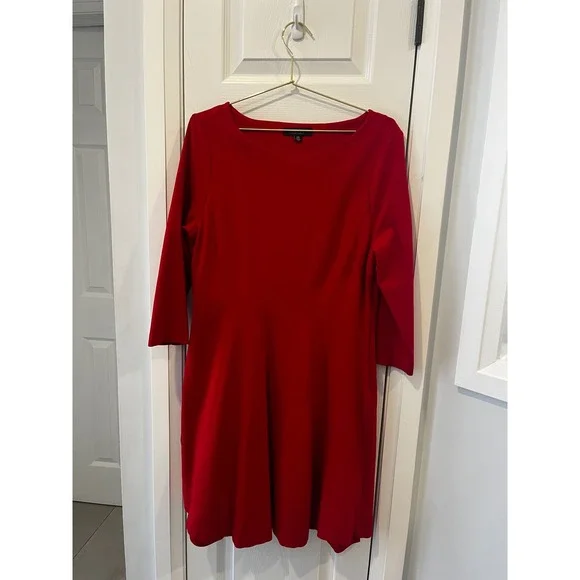 IMNYC Isaac Mizrahi Red 3/4 Sleeve Boat Neck A Line‎ Dress Women's Size XL - Picture 8 of 13